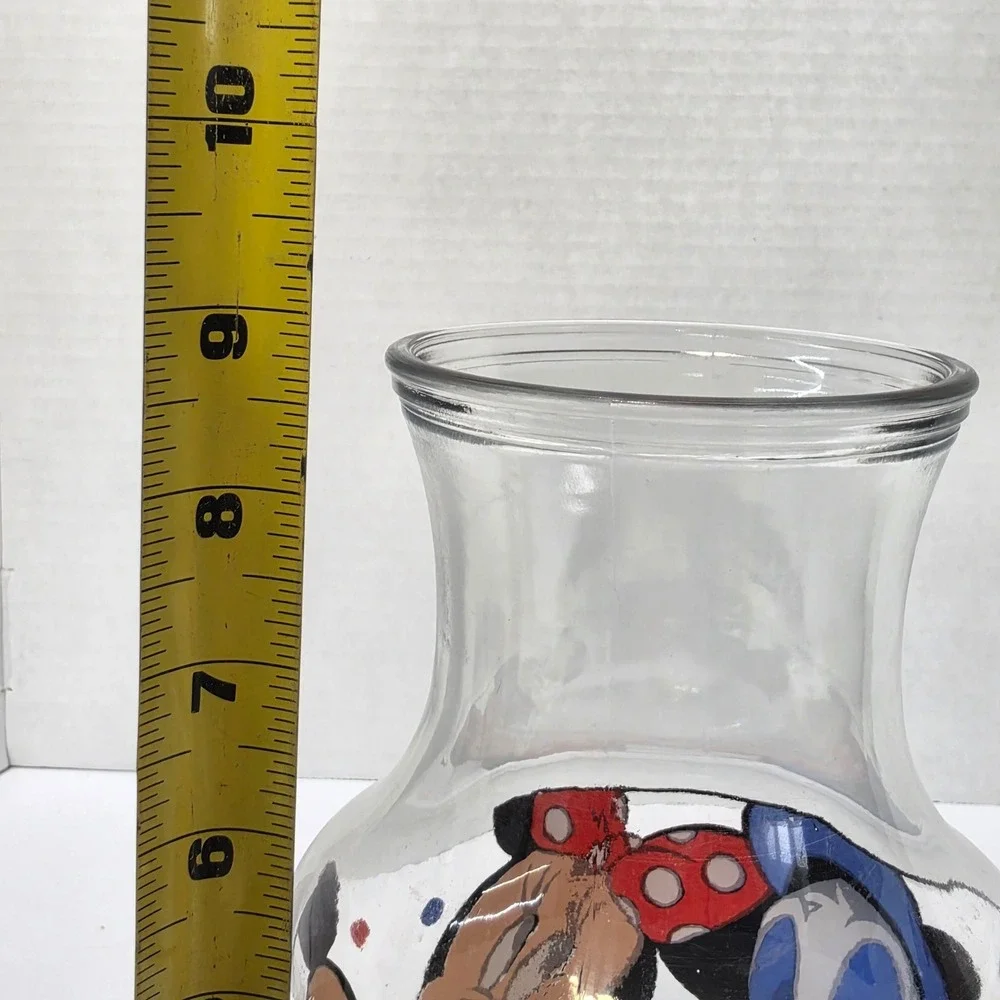 Vintage Disney Mickey Minnie Donald Duck Glass Carafe Juice Pitcher Vase USA